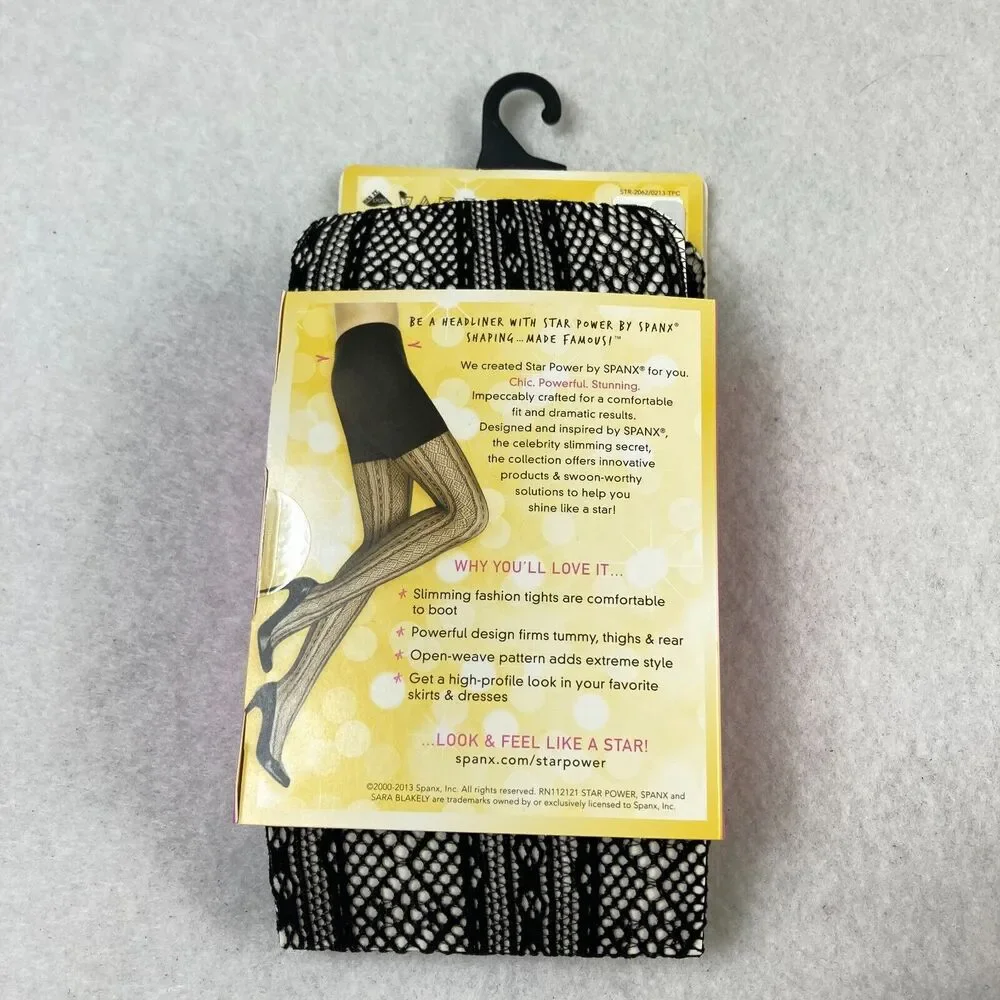 Star Power By Spanx Women‎ Size C Shaping Tights Black Open Weave Diamond Stripe